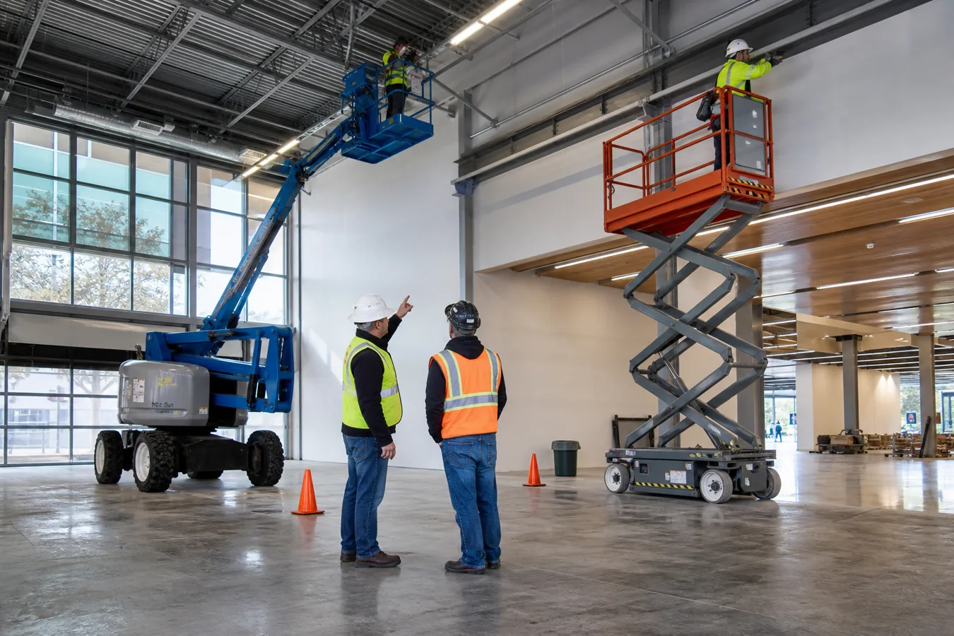 Aerial Lifts working on a realistic jobsite