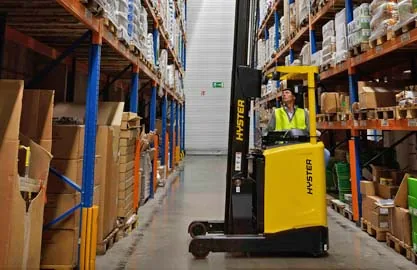 Narrow-Aisle Forklifts working in a realistic industrial setting